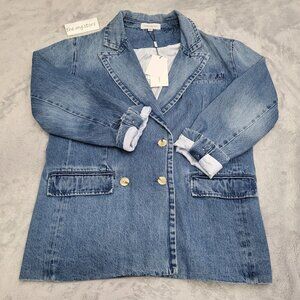 SOMETHING NAVY x REVOLVE denim double breasted blazer jacket blue M $225 NWT